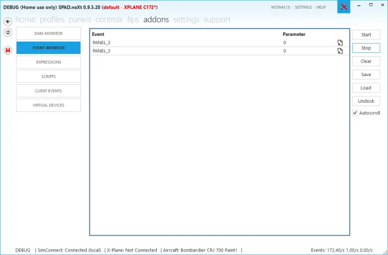 SPAD.neXt Event Monitor showing the captured PANEL_3 event