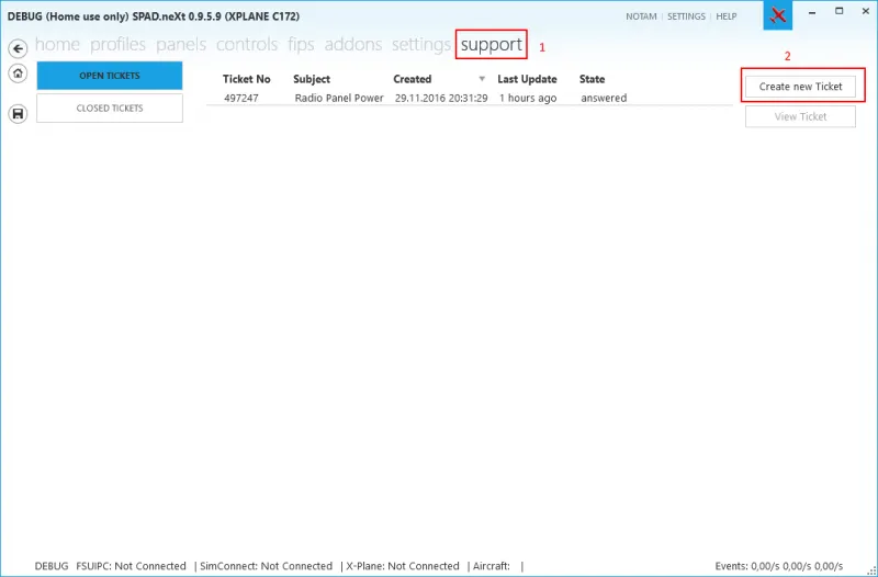 SPAD.neXt support menu
